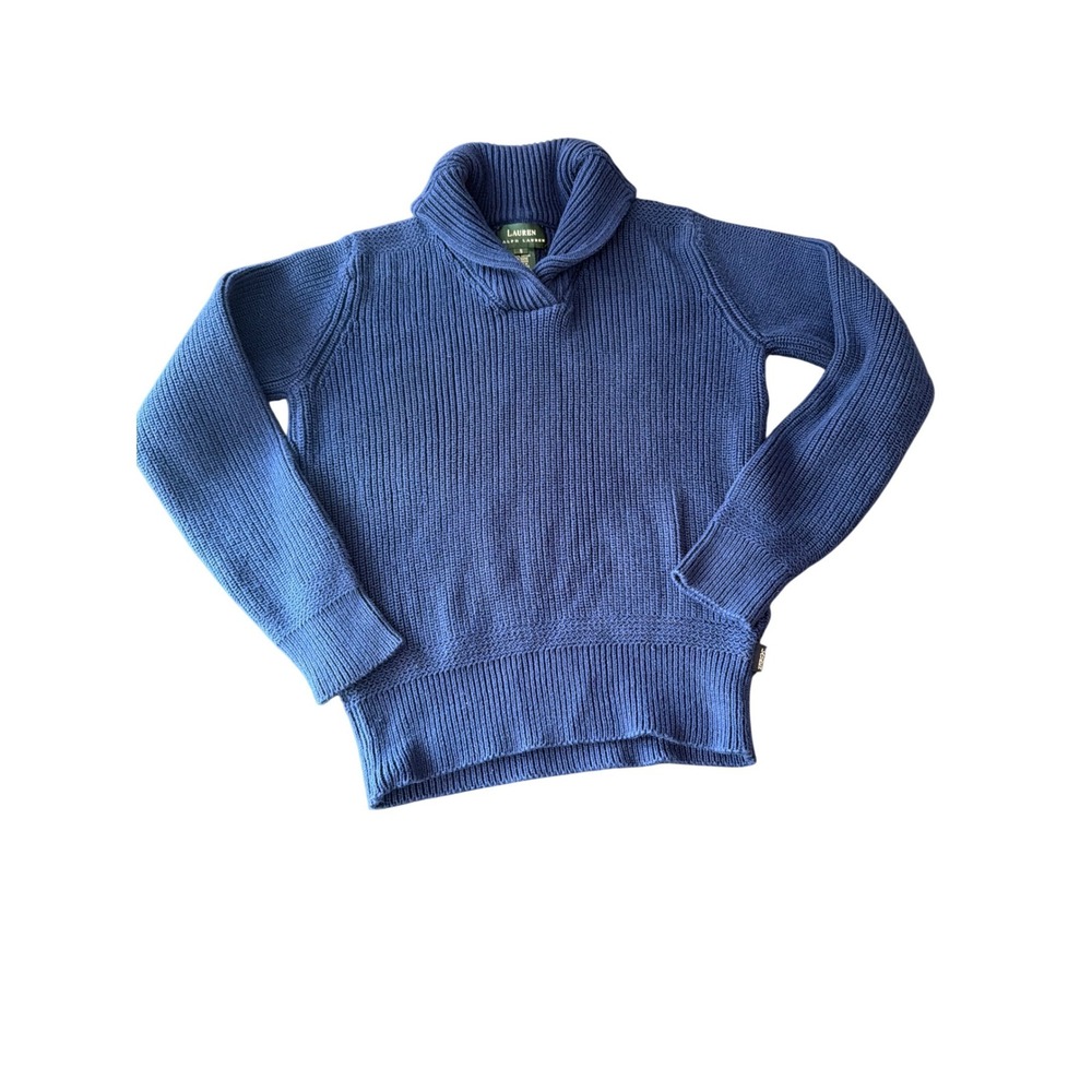 Lauren Ralph Lauren Navy Blue Cotton Ribbed Shawl Collar Sweater Small RN 54050